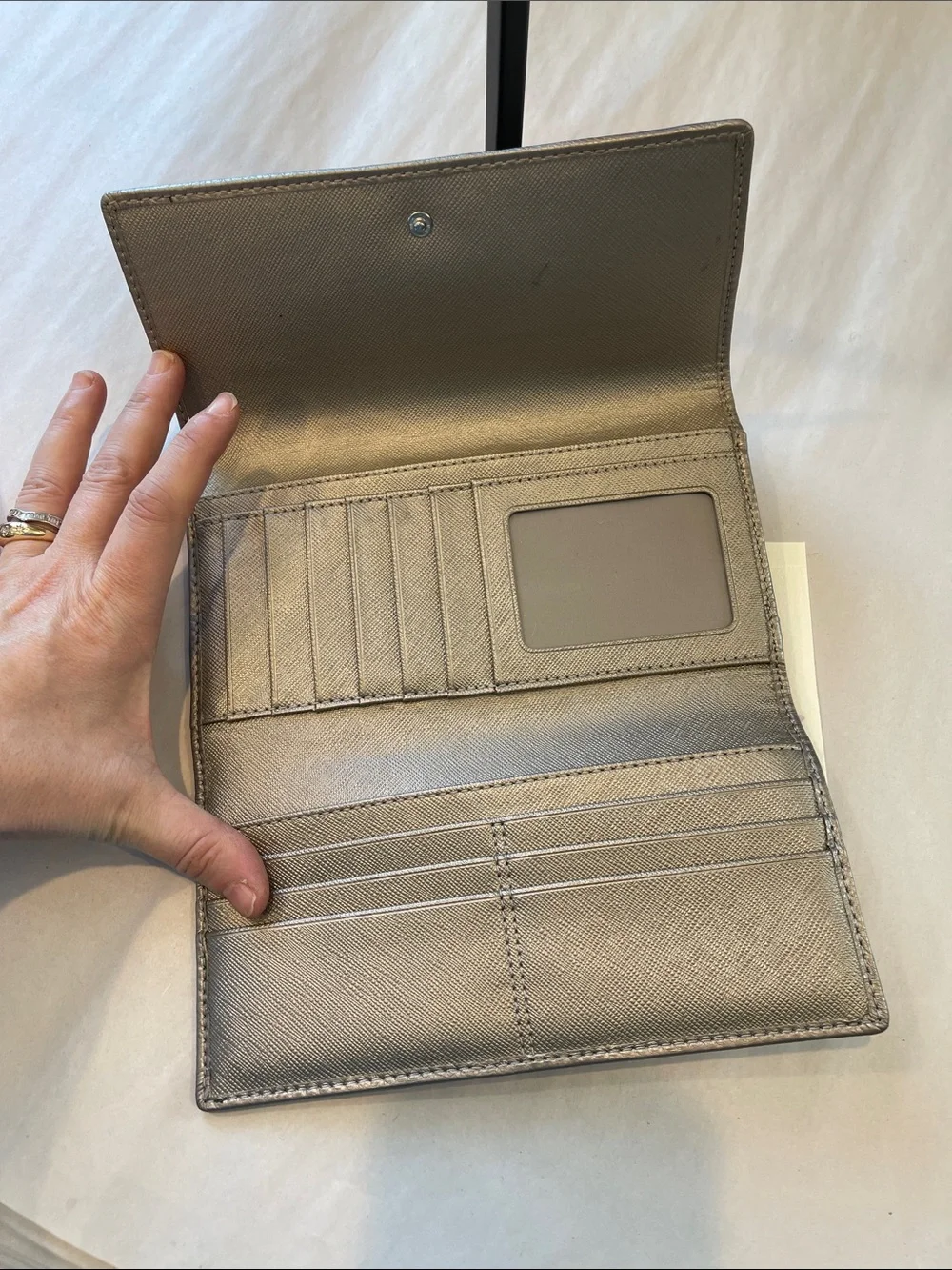 Coach Metallic Trim Signature Continental Wallet in Brown